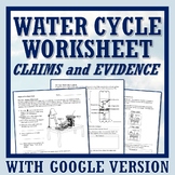 Water Cycle Worksheet with Claims and Evidence based on Di