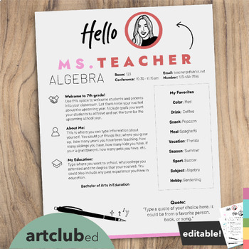 Preview of Modern ALGEBRA / MATH Meet the Teacher Template | Editable Text & Colors