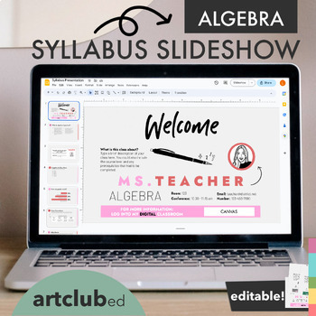 Preview of Modern ALGEBRA / MATH Syllabus Slideshow Template | Editable Text & Colors