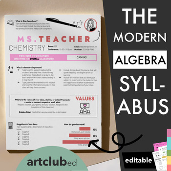 Preview of Modern ALGEBRA / MATH Syllabus Template | Editable - Endless Color Options