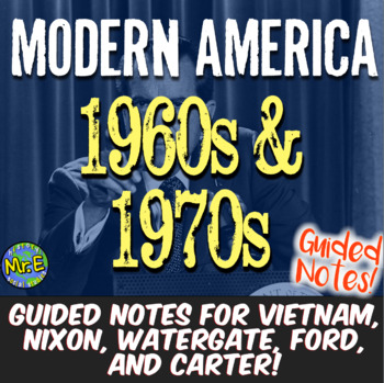 Preview of Modern America 1960s 1970s PowerPoint +  Notes for Vietnam War, Iran, Reagan