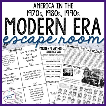 Preview of Modern America 1970s 1980s 1990s Escape Room