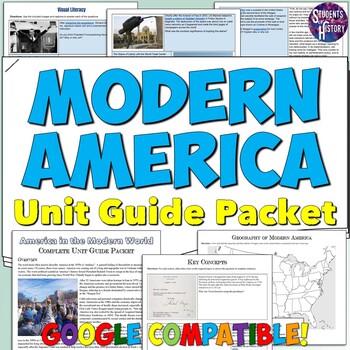 Preview of Modern America Study Guide and Unit Packet: Map, Timeline, Reading, People