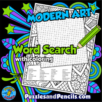Preview of Modern Art Word Search Puzzle with Coloring | Periods of Art Wordsearch