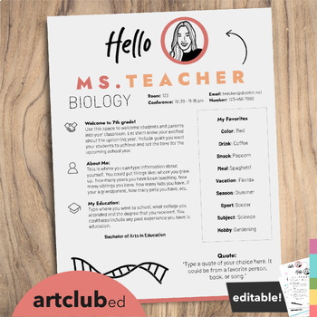 Preview of Modern BIOLOGY Meet the Teacher Template | Editable Text & Colors