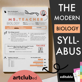Preview of Modern BIOLOGY Syllabus Template | Editable - Endless Color Options