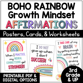 Preview of Modern BOHO Growth Mindset Bulletin Board Affirmations Posters Display Decor