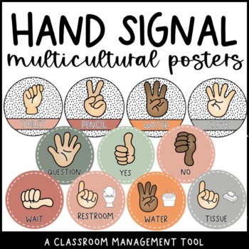 Preview of Modern BOHO Multicultural Hand Signals for Classroom Management