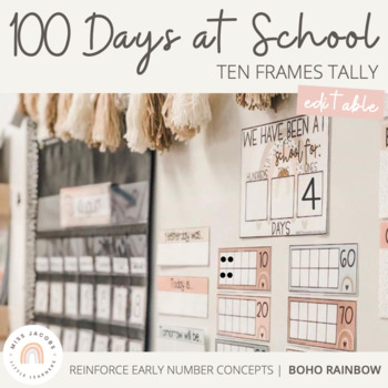 Preview of Modern BOHO RAINBOW 100 Days of School Tally | Neutral Rainbow Decor