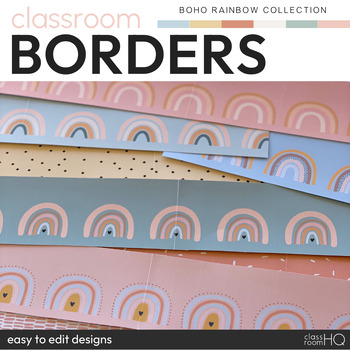 Preview of Classroom Bulletin Board Borders | Modern BOHO RAINBOW Classroom Decor