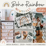 Modern BOHO RAINBOW Classroom Decor Bundle | Neutral Rainbow EDITABLE!
