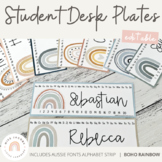 Modern BOHO RAINBOW Editable Student Desk Plates | Neutral