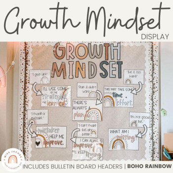 Preview of Modern BOHO RAINBOW Growth Mindset Posters | Neutral Classroom Decor