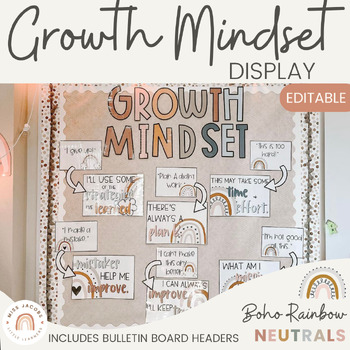 Preview of Modern BOHO RAINBOW Growth Mindset Posters | Neutral Classroom Decor