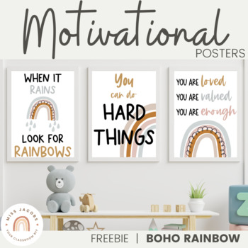 Preview of Modern BOHO RAINBOW Motivational Posters | Neutral Rainbow Theme | FREE