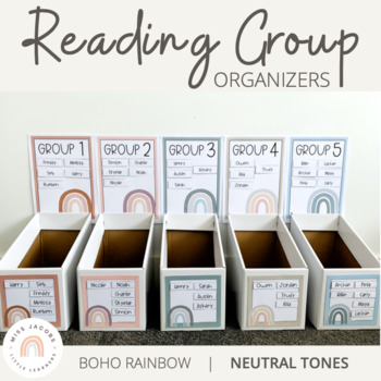 Preview of Modern BOHO RAINBOW Reading Groups - Posters and Labels Neutral Rainbow