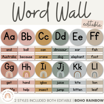 Preview of Modern BOHO RAINBOW Word Wall | Editable Neutral Rainbow Decor