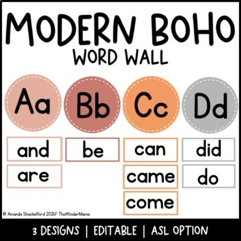Preview of Modern BOHO Word Wall | ASL | Editable