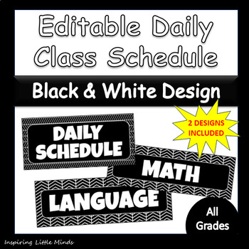 Preview of Modern Black & White Class Daily Schedule Cards EDITABLE