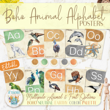 Preview of Modern Boho Alphabet Animals -Birds- sea Creatures Posters| Rustic Vintage decor