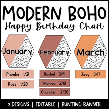 Preview of Modern Boho Birthday Chart | Editable | Dalmatian | Bulletin Board Display