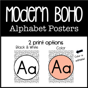 Preview of Modern Boho Black Speck Alphabet Posters-Color or B&W print options