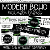 Modern Boho Black and White w/ Greenery Editable Labels