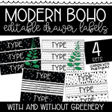 Modern Boho Black and White w/ Greenery Editable Labels fo
