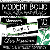 Modern Boho Black and White w/ Greenery Editable Student Nametags