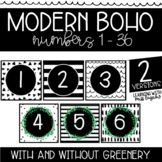 Modern Boho Black and White w/ Greenery Square Numbers