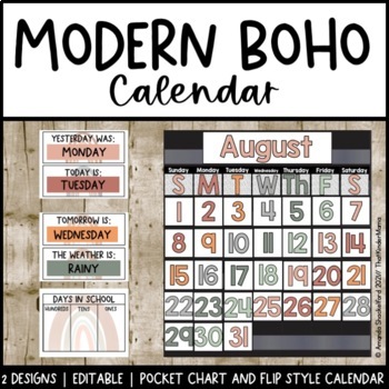 Preview of Modern Boho Calendar | Editable | Neutral Classroom Decor