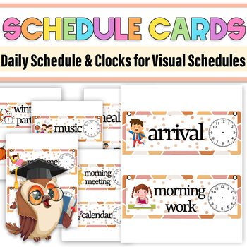 Preview of Modern Boho Classroom Schedule Cards | Visual Daily Schedule & Clocks