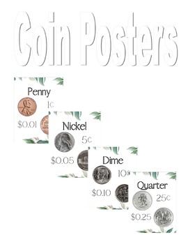 Preview of Modern Boho Coin Value Posters Classroom Décor