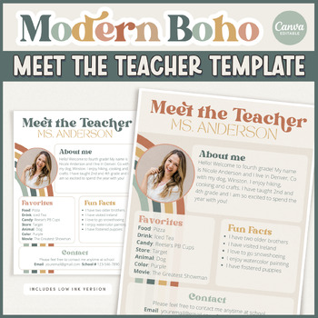 Preview of Modern Boho Meet the Teacher Classroom Editable Template | Teacher Introduction