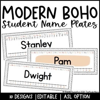 Preview of Modern Boho Name Plates | Editable | ASL | Dalmatian