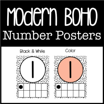 Preview of Modern Boho Number Line Posters with Tens Frames #0-20