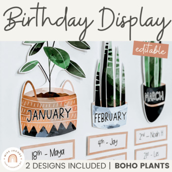Preview of Modern Boho Plants Birthday Display | Calm Boho Classroom Decor | Editable