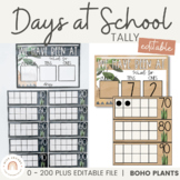 Modern Boho Plants Days at School Tally | Editable Rustic 
