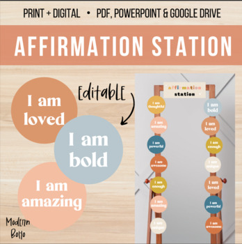 Preview of Modern Boho Positive Affirmation Station - Classroom Decor