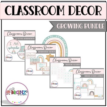 Preview of Modern Boho Rainbow Classroom Decor Growing Bundle | Neutral Class Management