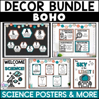 Preview of Modern Boho Science Classroom Decor Poster Bundle for Back to School