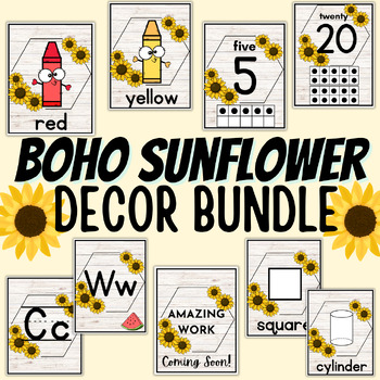 Preview of Modern Boho Sunflower Theme Classroom Decor Bundle Posters Decorations Kinder