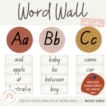 Preview of Modern BOHO VIBES Alphabet Word Wall | Desert Neutral Classroom Decor | Editable