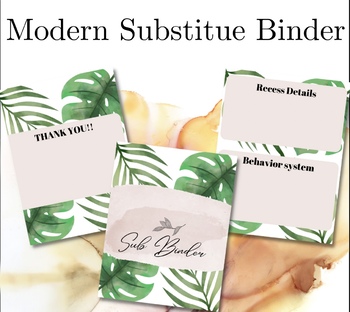 Preview of Modern Botanical Leaf Succulent Classroom Substitute Teacher Binder Sheets