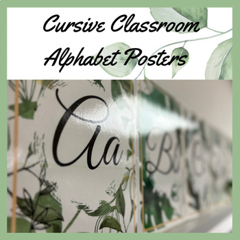 Preview of Modern Botanical Leafy Cursive Alphabet Classroom Posters Teacher Elementary