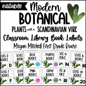 Preview of Modern Botanical Scandi Plant Classroom Decor Library Book Labels