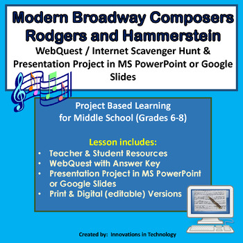 Preview of Broadway Composers- Rodgers & Hammerstein WebQuest & Project | Distance Learning