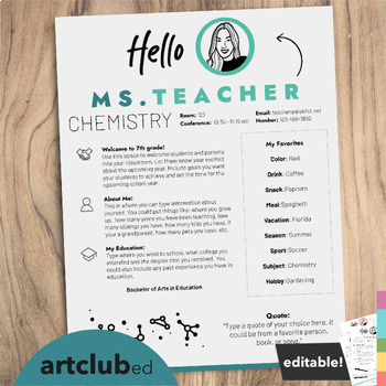 Preview of Modern CHEMISTRY Meet the Teacher Template | Editable Text & Colors