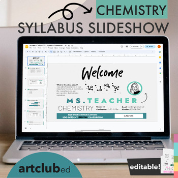 Preview of Modern CHEMISTRY Syllabus Slideshow Template | Editable Text & Colors