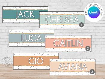 Preview of Neutral Calming Color Student Name Tags | Serene Calm Classroom Nameplate Decor